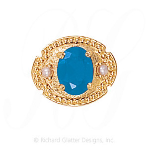GS373 BT/PL - 14 Karat Gold Slide with Blue Topaz center and Pearl accents 
